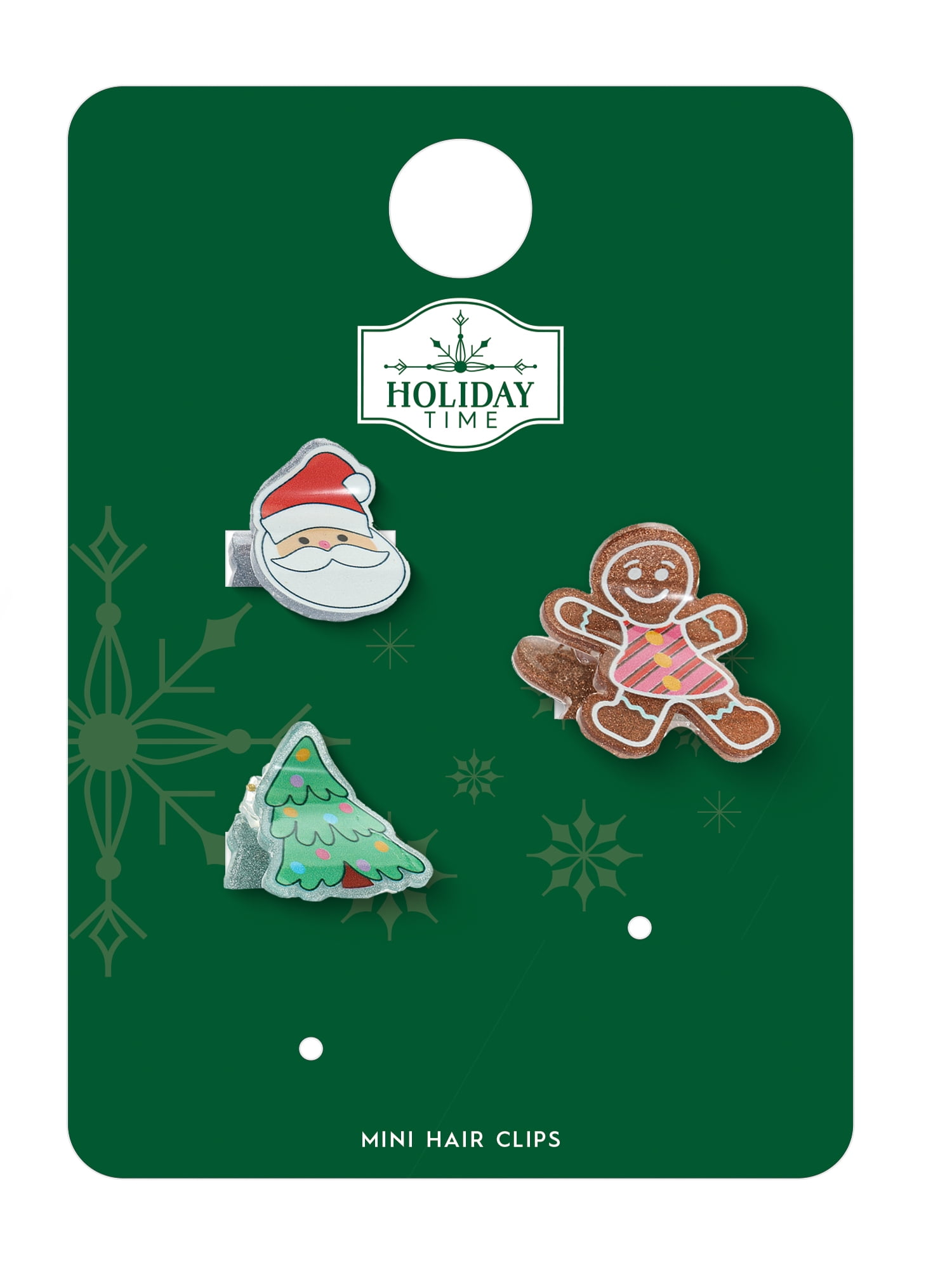 Holiday Time Christmas Tree, Gingerbread and Santa Claw Clips, 3 Pieces