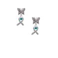 thumbnail image 2 of Delight Jewelry Silvertone Scroll Ribbon with Teal Crystal Silvertone Antiqued Butterfly Post Earrings, 2 of 4