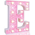thumbnail image 2 of Pooqla Luces LED para Marquesina, Letra del Alfabeto con Purpurina Rosa iluminada, Letrero E, Funciona con Pilas para luz Nocturna, Fiesta de cumpleaños, Boda, Regalos para niñas, decoración navideña, 2 of 4