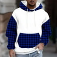 thumbnail image 2 of Mens Hoodie Sweatshirt Crew Neck Plaid Color Block Fleece Lined Long Sleeve Casual Pullover Sweatshirts with Pocket (3XL, Blue), 2 of 5