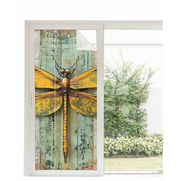 Window Privacy Film Vintage Dragonfly Stained Glass Window Film Decorative Sun Block Window Cover Abstract Modern Shabby Oil Painting Window Clings Static Adhesive Sticker for Bathroom 35.4"x78.7"