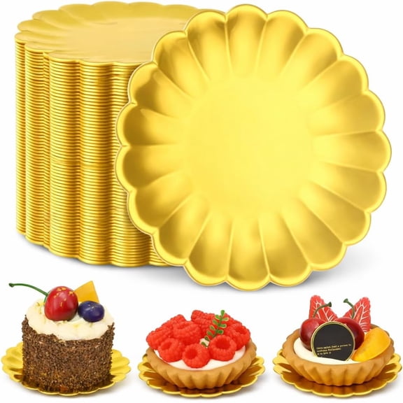 ABPETE Mini Dessert Plates,Gold Dessert Plates with Scalloped Rim, Small Disposable Dessert Plates for Cupcakes Cookies Candies Macron Party Wedding Birthday(120 PCS,3.5 in)