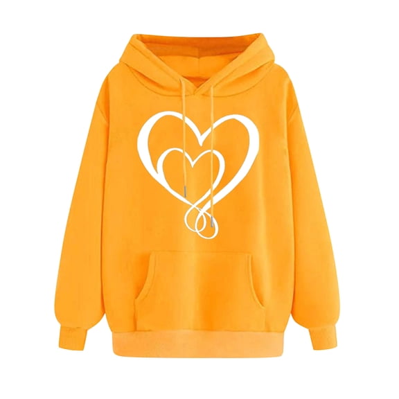 BUIGTTKLOP Hoodies for Women Fall Long Sleeve Shirts Heart Print Hooded Sweatshirts with Pocket Drawstring