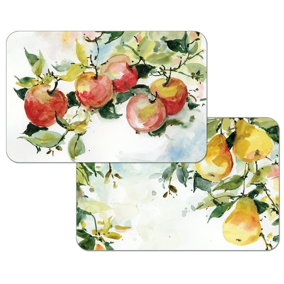 Wipe-Clean Reversible Decofoam Placemats, Watercolor Fruit, Set of 2, Made in the USA