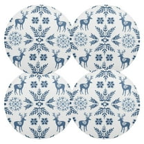 Ryvnso Deer Christmas Snowflakes Round Plate Mats Dining Table Placemat Set of 4 for Holiday Decoration