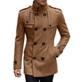 thumbnail image 5 of Men's Pea Coats Stand Collar Double Short Trench Coat Khaki XL, 5 of 5