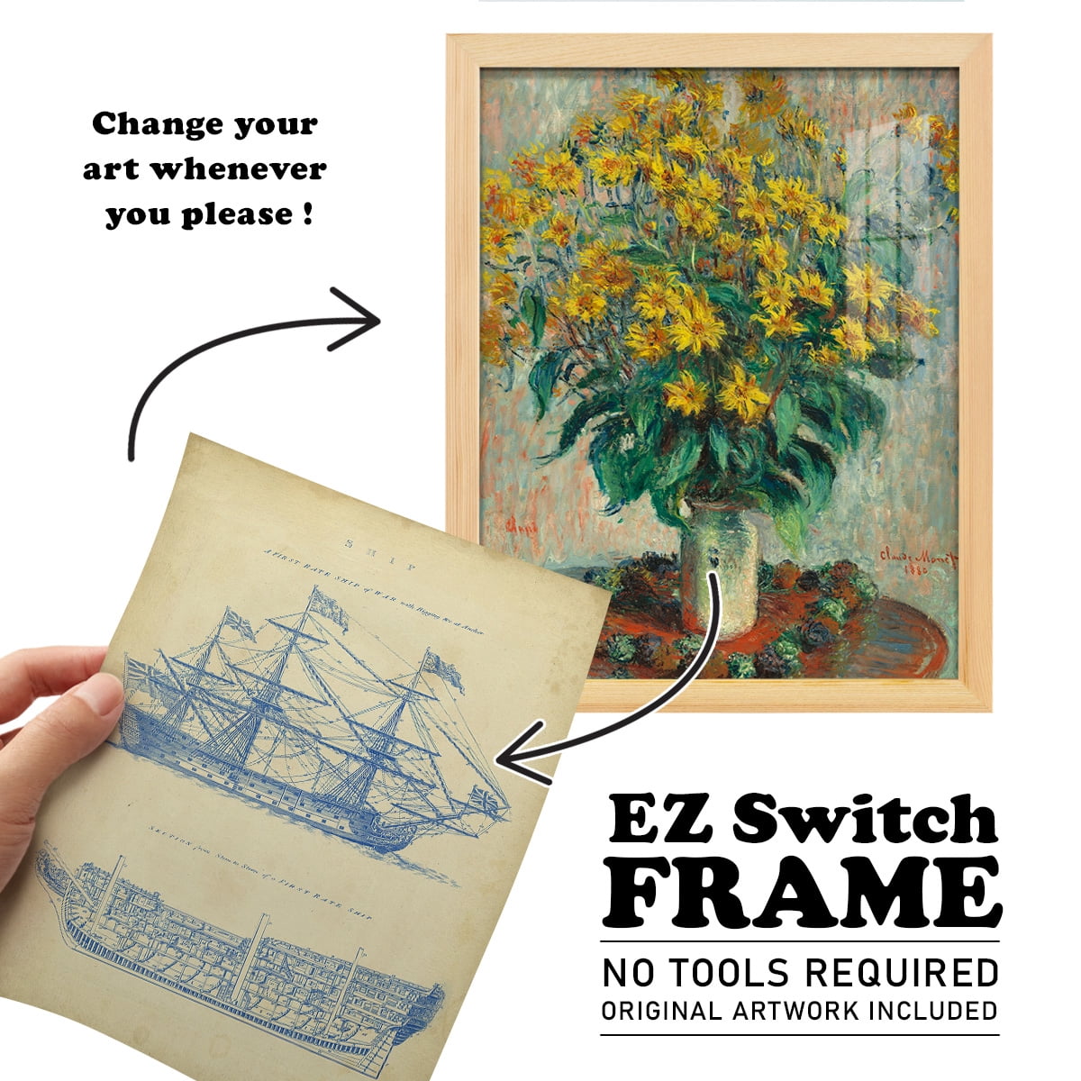 Vintage Ship Blueprint -Framed Print w/glass-Natural Wood