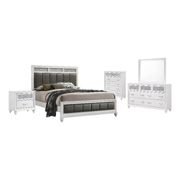 Pemberly Row 5-piece Eastern King Panel Wood Bedroom Set White and Gray