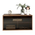 thumbnail image 3 of GZXS 28.35" Wooden Floor Cabinet, 2-Tier Storage Organizer with Sliding Glass Doors, Compact Display and Storage for Home Office, Living Room & Bedroom, Walnut, 3 of 8