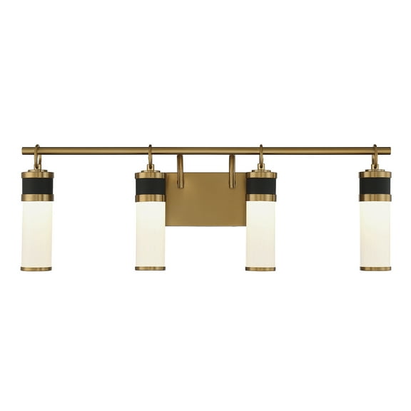 Abel 4-Light LED Bathroom Vanity Light in Matte Black with Warm Brass Accents
