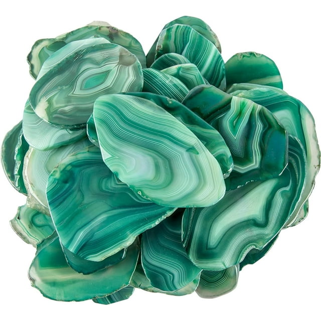 Green Agate Light Table Slices, June&Ann 10 Pcs Irregular Polished Agate Slab Cards Healing Crystals Geode Stones for Home Decoration & Jewelry Making