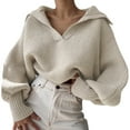 thumbnail image 2 of Fulijie Moshu V Neck Sweaters For Women Fall Lightweight Knit Pullover Sweater,Womens Sweaters,Women Long Sleeve V Neck Knitted Pullover Sweater Jumper Lapel Tops, 2 of 4