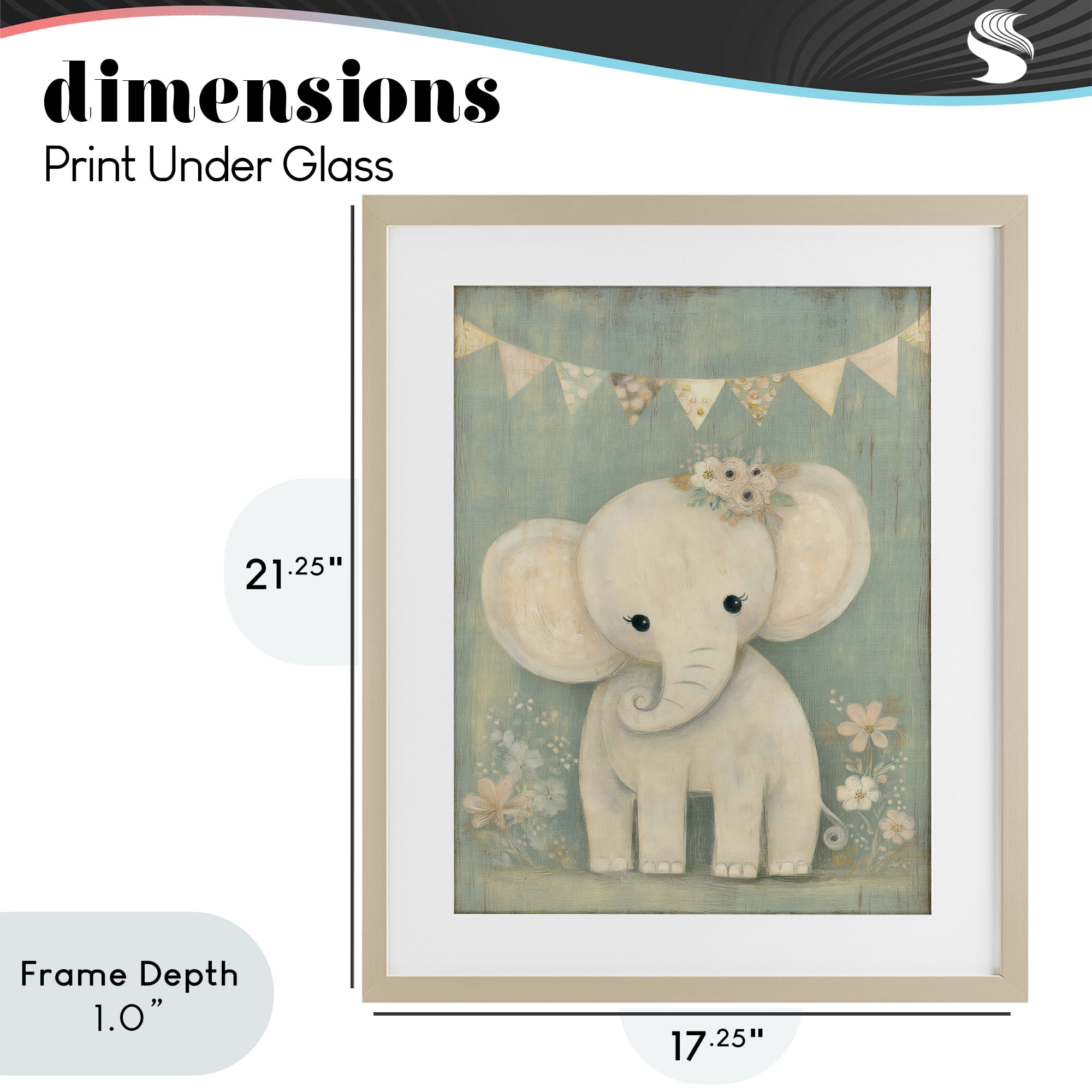 Stupell Industries Elephant with Overhead Banner Birch Framed Print Under Glass, design by Ink Drop Loft