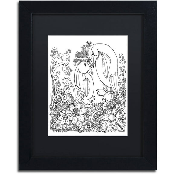 Trademark Fine Art "Penguins" Canvas Art by KCDoodleArt Black Matte, Black Frame