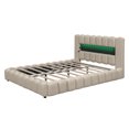 thumbnail image 4 of Queen Size Upholstered Platform Bed with LED Headboard and USB, Linen Fabric Upholstered Platform Bed Frame with Large Underneath Storage(Beige, Queen), 4 of 10