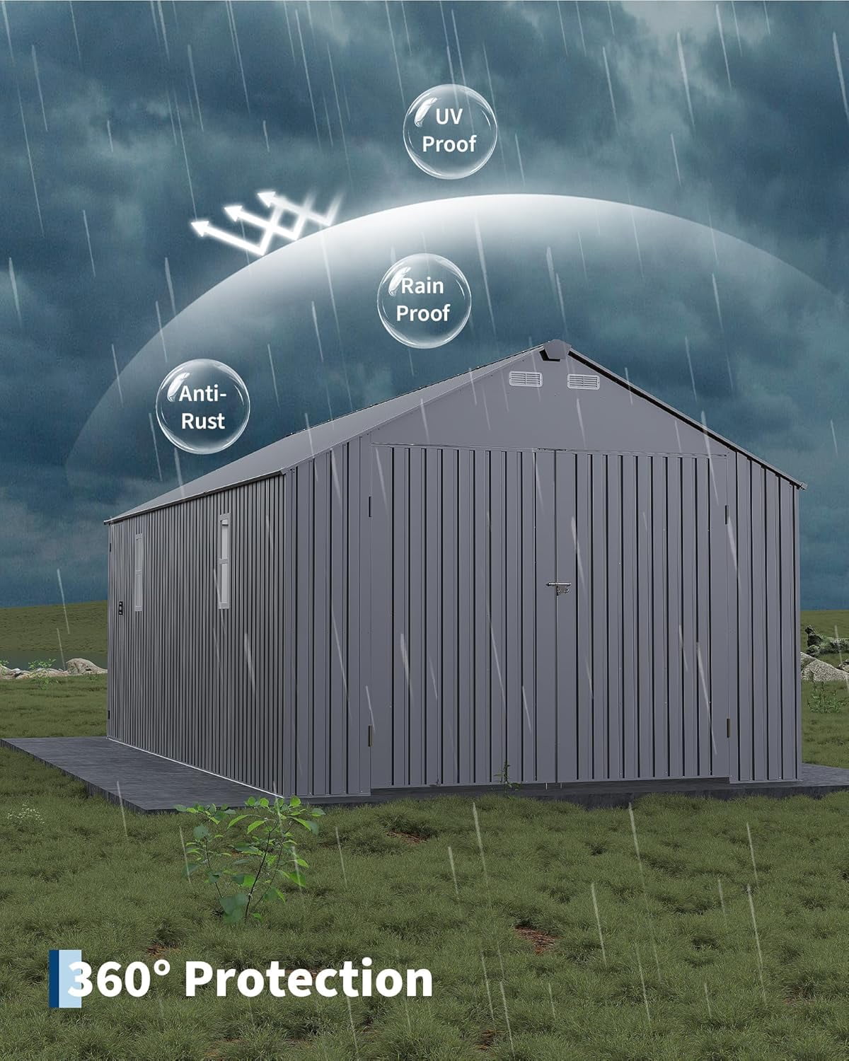 12 ft x 25 ft Enclosed Metal Carport with Vertical Steel Roof, All-Weather Steel Garage Shed with Side Man Door for Sedans & SUVs, Gray Finish
