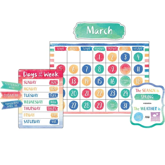 Teacher Created Resources Watercolor Calendar Bulletin Board Display Set