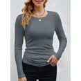 thumbnail image 3 of Womens Ribbed Long Sleeve Crewneck Casual Slim Basic Shirts Fitted Knit Tops Dark Gray XXL, 3 of 6