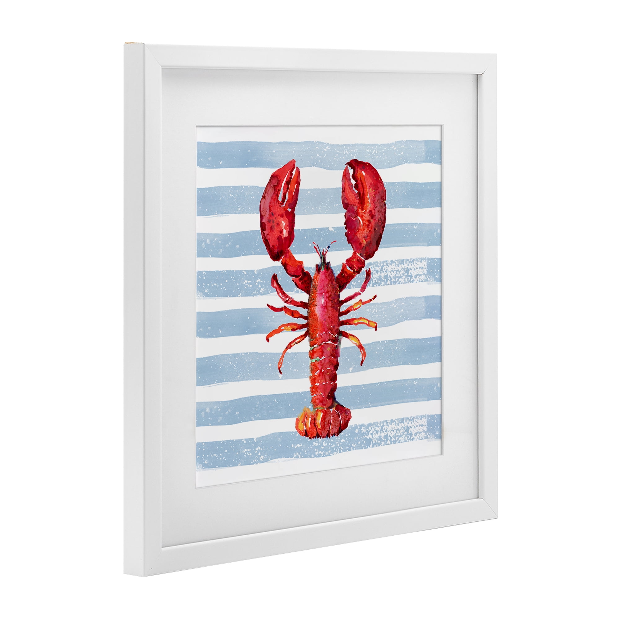 Stupell Industries Red Lobster on Blue Stripes White Framed Print Under Glass, design by Patricia Pinto