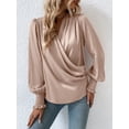 thumbnail image 3 of Blusa de mujer con escote en V, blusa elegante, blusa túnica de manga larga con farol, 3 of 6