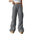 thumbnail image 2 of Mohiass Womens Cargo Sweatpants Baggy Fleece Wide Leg Sweat Pants Drawstring High Waisted Lounge Sweatpants with Pockets Dark Gray M, 2 of 8
