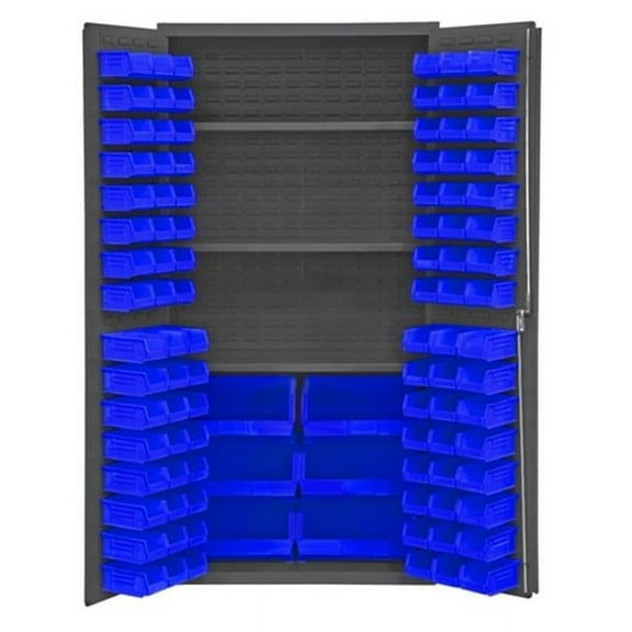Durham 2501-BDLP-102-3S-5295 36 in. 16 Gauge Flush Door Style Lockable Cabinets with 102 Blue Hook on Bins & 3 Adjustable Shelves, Gray