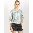 thumbnail image 2 of INSPIRE CHIC Women's Costume Stand Collar Metallic Zip Crop Length Bomber Jacket, 2 of 4