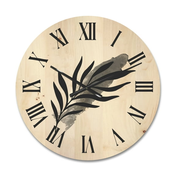 Designart 'Abstract Black Tropical Leaf I' Modern Wood Wall Clock