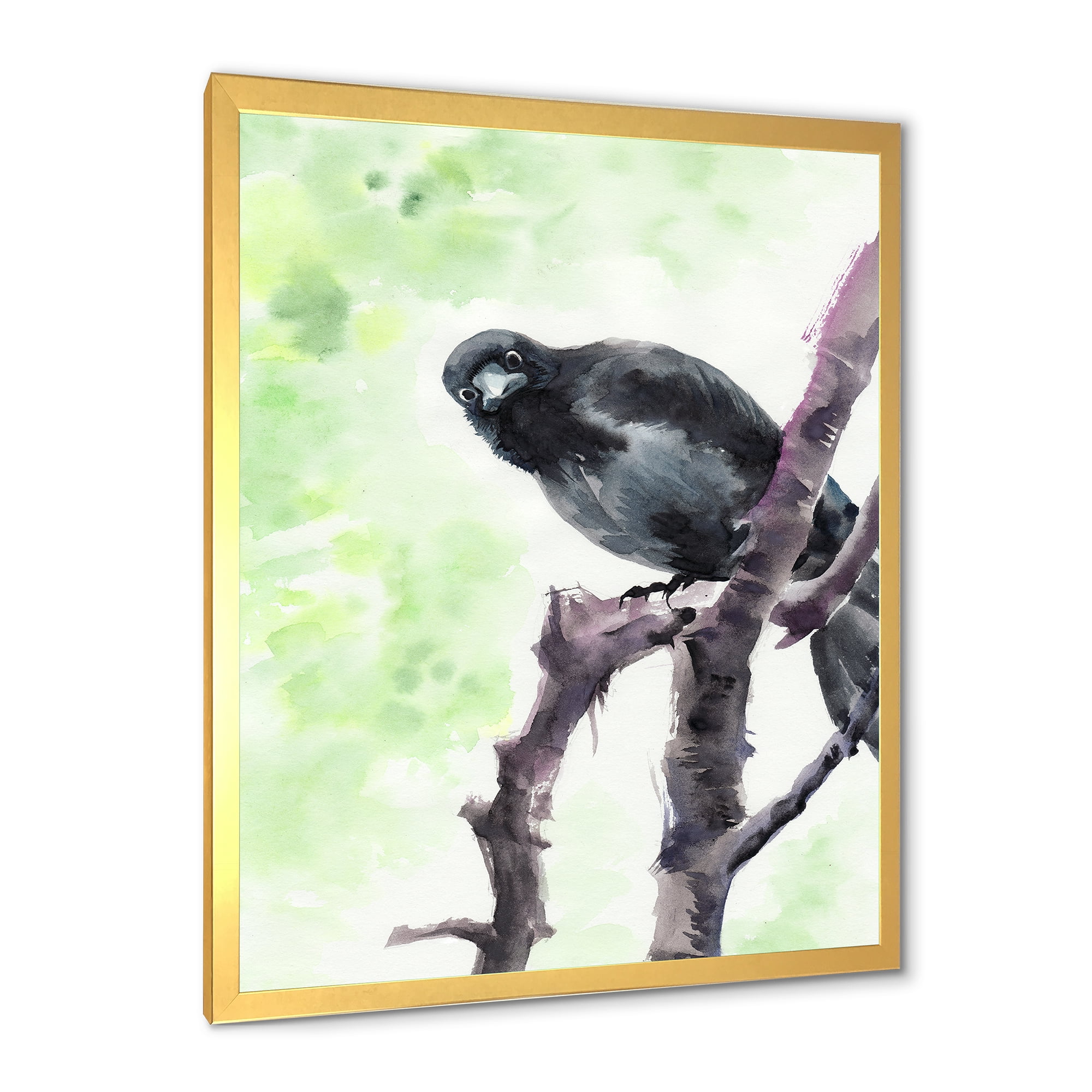 Designart 'Curious Crow Sitting On A Branch' Traditional Framed Art Print