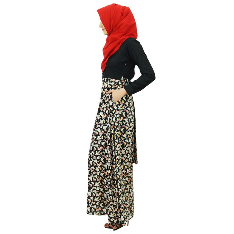 Bimba Ladies Maxi Muslim Abaya Rayon Dress Jilbab With Cotton