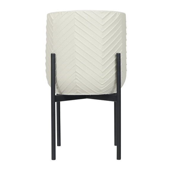 Bloomingville Round Metal Planter with Chevron Pattern on Stand, Matte White
