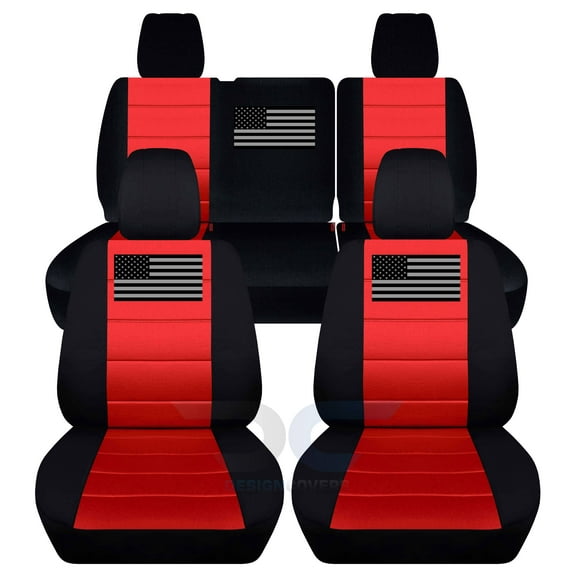 D6N-1-Designcovers Fits 2013-2018 Jeep Wrangler JK 4door Cotton Seat Covers With America Flag Design:Black and Red- Full Set