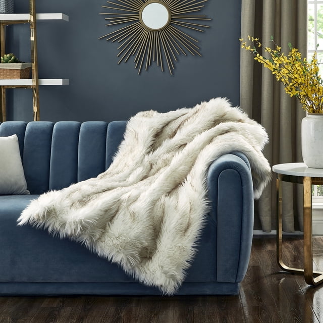 Cozy Tyme Kahula Faux Wolf Fur Throw - Reverse Micromink, Cozy, Extra Soft