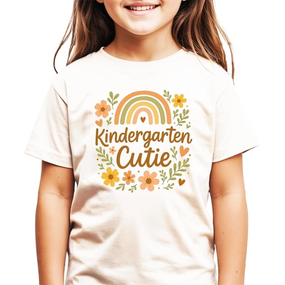 Kindergarten Cutie Shirt for Girls Boho Rainbow Floral First Day of School Graphic Tee for Kids Natural Shirt 4T