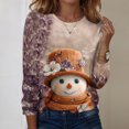 thumbnail image 2 of Women's Long Sleeve Shirts with Cute Print Graphic Tees Design, Blouses Casual Plus Size Basic Tops Pullover, Fashion Christmas Snowman Print Round Neck Top for Winter Wear,Orange,S, 2 of 7