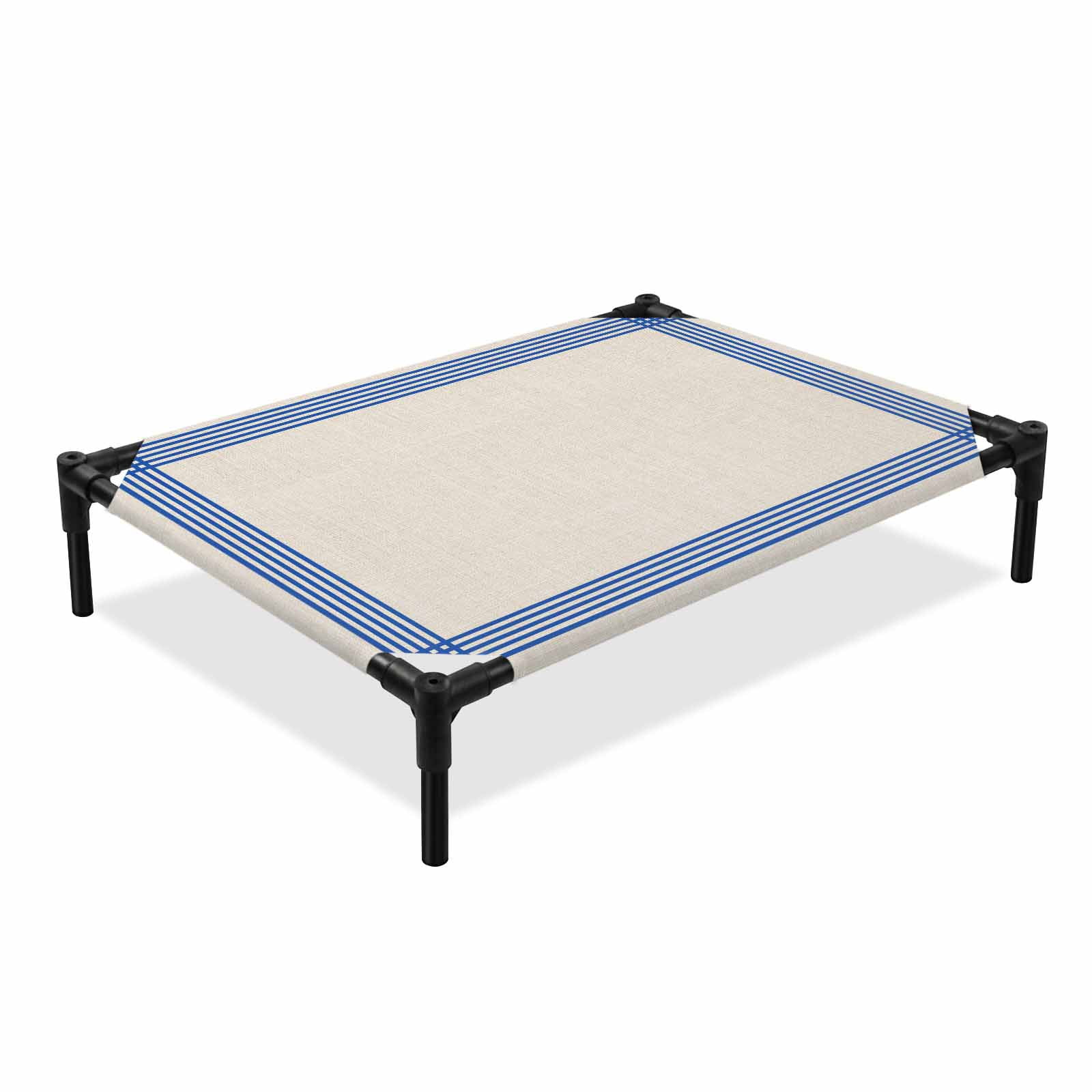 Blue Striped Elevated Dog Bed Simple Stripe Vintage Linen Texture Cooling Breathable Outdoor Raised Dog Cot Bed with Metal Frame Non-Slip Feet for Large Dog 28x22in