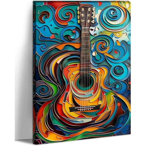 AVOI Guitar Canvas Wall Art Music Wall Decor Coloful Abstract Guitar Picture Modern Musical Instruments Painting Prints for Living Room Bedroom Home Office Frame: 20x24in