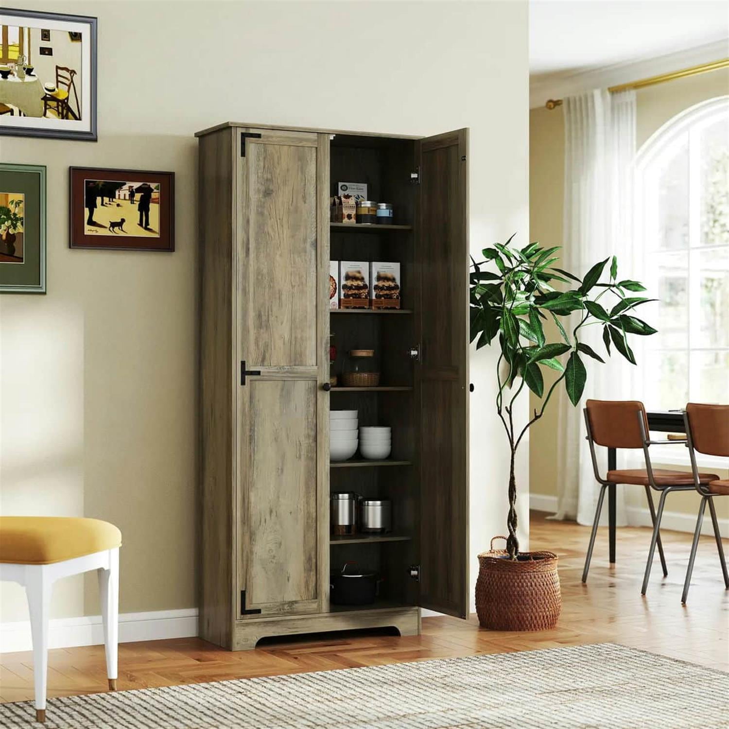 Demi Bonn 71" Large Kitchen Pantry Cabinet, Freestanding Storage with 6 Adjustable Shelves for Home Organization, Gray
