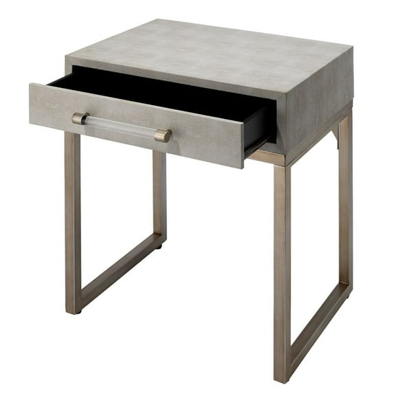 J&D Designs Kain Transitional Faux Leather & Iron Side Table in Cream/Champagne