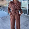 thumbnail image 2 of 2-Piece Paneled Fashion Lapel Long Sleeve Shirt With Long Pants Suit For Women, 2 of 8