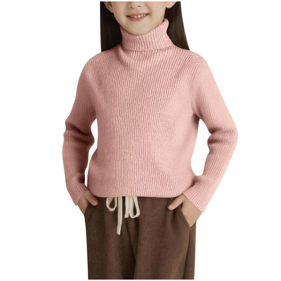 Cethrio Girls Turtleneck Sweaters Size 6, Thermal Slim Fit Long Sleeve Soft Knitting Cotton Tops Pink
