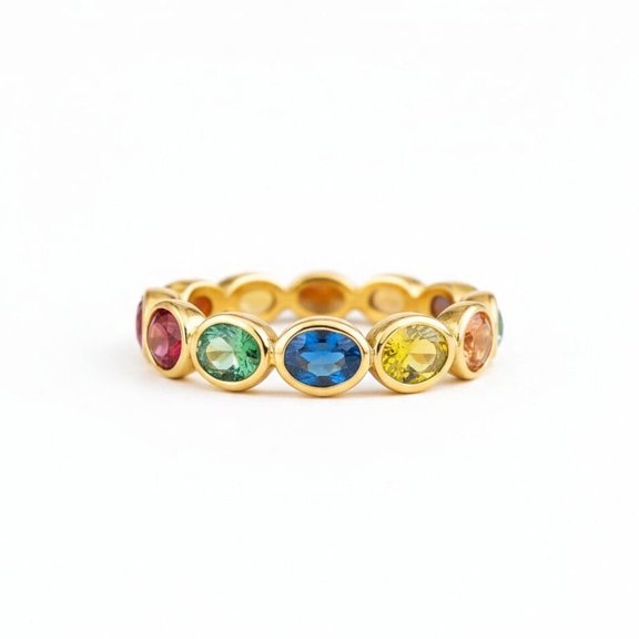 Oval Cut Multi Sapphire Full Eternity Ring September Birthstone Ring Matching Band Ring Stackable Minimalist Engagement Ring Anniversary Gift for Her