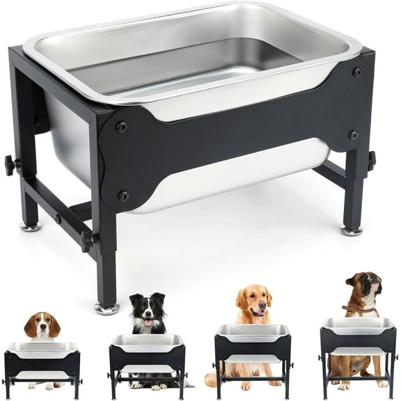 3 Gallons Elevated Large Dog Water Bowl, 4 Height Adjustable Stainless Steel Raised Dog Bowls with Stand, Indoor Outdoor Pet Water Bowl Relief Joint Pressure Pet Dishes for Dogs Easy Clean