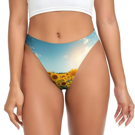 Rateoe Sunlit Sunflower Field Pattern Seamless Women Underwear Thongs No Show Ladies Thong No Line Breathable Comfortable Panties Undies for Women-X-Large