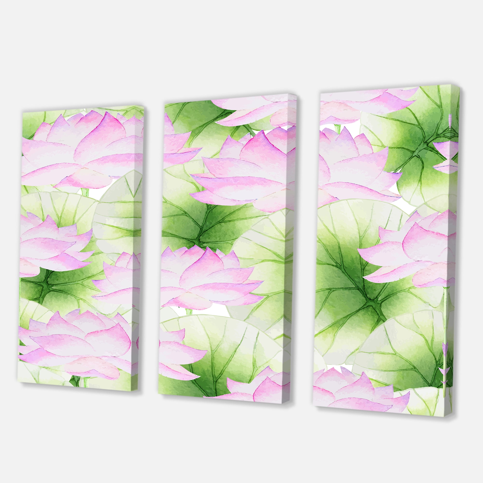 Designart ' Ancient Pink Lotuses In The Pond IX ' Traditional Canvas Wall Art Print