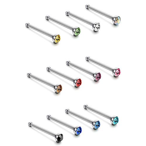 Kaboer KABOER 60Pcs Stainless Steel Nose Stud Pin Bone Bar Screw Crystal Piercing Studs
