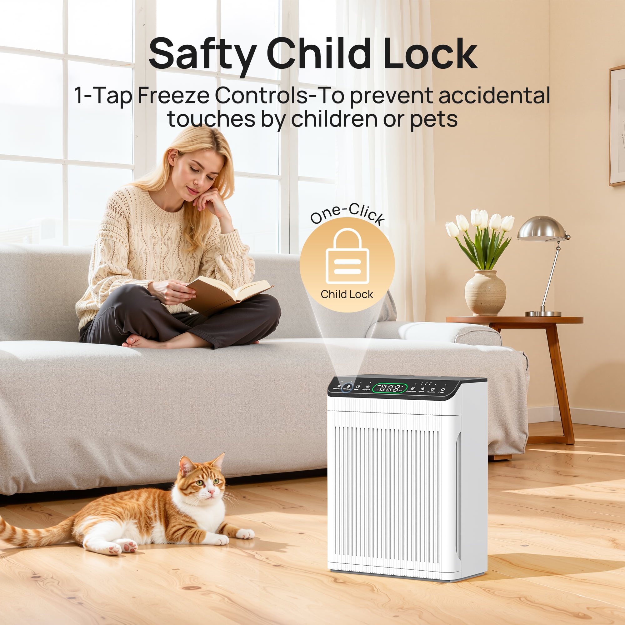 HEATDAZ Air Purifiers with Washable Pre-Filters, Air Purifier up to 2200sq.ft for Home, Bedroom Air Purify with PM 2.5 Display Air Quality Sensor