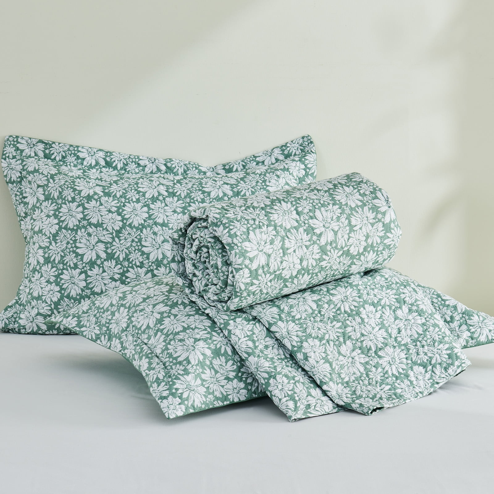 Gogreen Luxury Printed Quilt Set King Size, Lightweight Comforter Set, Oversized Bedspread Coverlet Quilted Bedding Set, with 2 Matching Pillowcases, for All Season