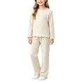 thumbnail image 2 of QTBIUQ Girls 2PC Polka Dot Fall Set Ruffle Trim Sweatshirt and Elastic Waist Straight Pants Outfit Set, 2 of 5