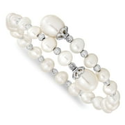 VSIRIUS Sterling Silver Rhodium-plated Diamond Cut Beads and 6-9mm White Freshwater Cultured Pearl Wrap Bracelet QQH5413